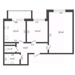 2-к квартира, вторичка, 58м2, 8/10 этаж