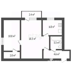 2-к квартира, вторичка, 47м2, 4/4 этаж
