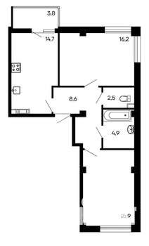 2-к квартира, строящийся дом, 67м2, 1/9 этаж