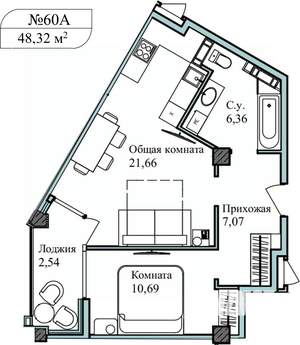 2-к квартира, вторичка, 50м2, 2/5 этаж
