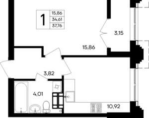 1-к квартира, вторичка, 38м2, 7/9 этаж