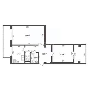 2-к квартира, вторичка, 54м2, 3/5 этаж