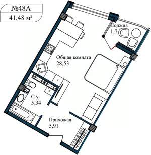 1-к квартира, сданный дом, 43м2, 1/5 этаж