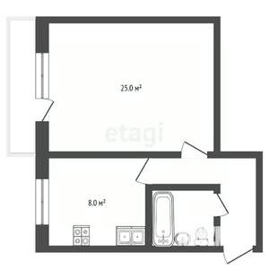 1-к квартира, вторичка, 33м2, 1/6 этаж