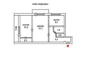 2-к квартира, вторичка, 46м2, 3/5 этаж