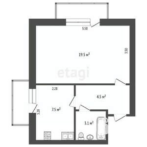 1-к квартира, вторичка, 35м2, 5/5 этаж