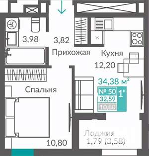 1-к квартира, строящийся дом, 33м2, 7/12 этаж
