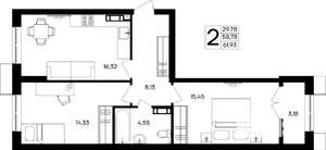 2-к квартира, строящийся дом, 62м2, 4/9 этаж