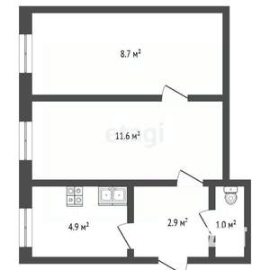 2-к квартира, вторичка, 29м2, 2/2 этаж