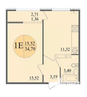 1-к квартира, вторичка, 35м2, 5/12 этаж