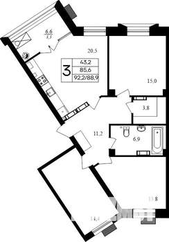 3-к квартира, строящийся дом, 92м2, 2/8 этаж