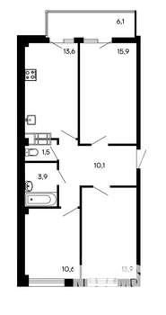3-к квартира, строящийся дом, 76м2, 1/9 этаж