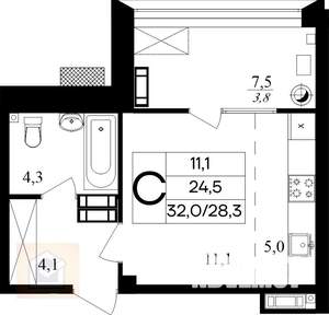 Студия квартира, вторичка, 32м2, 3/9 этаж
