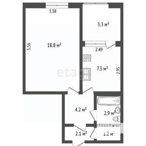 1-к квартира, вторичка, 53м2, 5/6 этаж