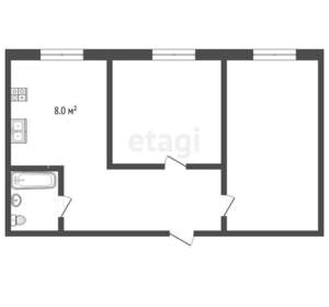 2-к квартира, вторичка, 50м2, 2/2 этаж