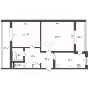 2-к квартира, вторичка, 58м2, 2/10 этаж