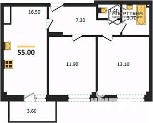 2-к квартира, вторичка, 55м2, 7/9 этаж