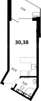 Студия квартира, вторичка, 30м2, 2/6 этаж