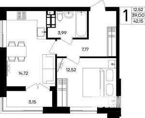 1-к квартира, строящийся дом, 42м2, 9/9 этаж