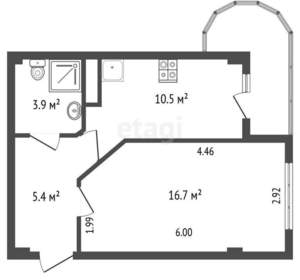 1-к квартира, вторичка, 37м2, 6/6 этаж