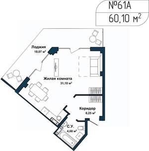 1-к квартира, сданный дом, 61м2, 2/5 этаж