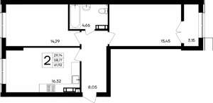 2-к квартира, строящийся дом, 62м2, 3/9 этаж