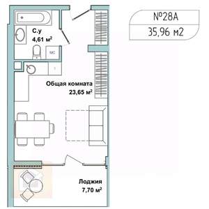 1-к квартира, вторичка, 35м2, 1/5 этаж