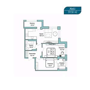 2-к квартира, вторичка, 60м2, 9/9 этаж