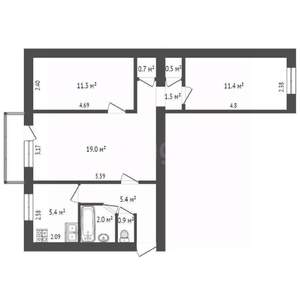 3-к квартира, вторичка, 59м2, 4/5 этаж