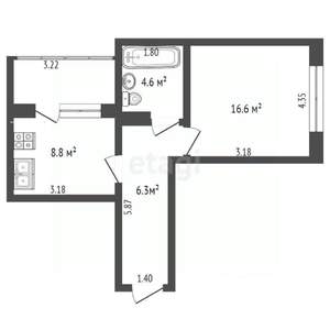 1-к квартира, вторичка, 39м2, 3/6 этаж