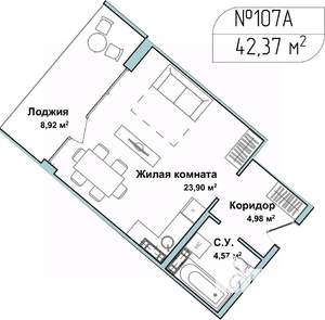 1-к квартира, сданный дом, 42м2, 4/5 этаж