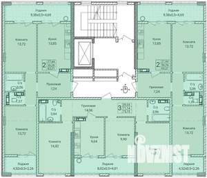 2-к квартира, строящийся дом, 63м2, 9/9 этаж
