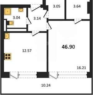 1-к квартира, вторичка, 47м2, 8/10 этаж