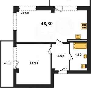 1-к квартира, вторичка, 48м2, 9/9 этаж
