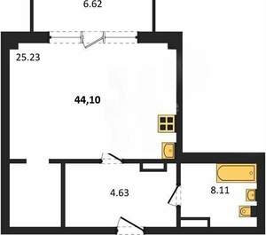 Студия квартира, вторичка, 44м2, 2/5 этаж