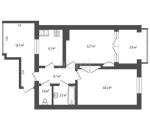 2-к квартира, вторичка, 64м2, 2/2 этаж