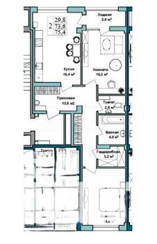 2-к квартира, вторичка, 75м2, 9/9 этаж