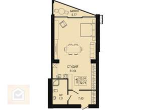 Студия квартира, вторичка, 72м2, 5/7 этаж