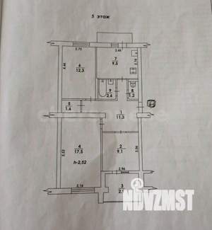 3-к квартира, вторичка, 68м2, 5/5 этаж