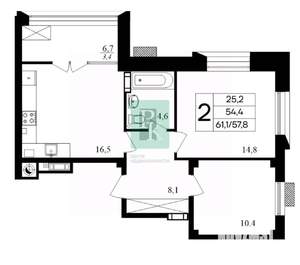 2-к квартира, вторичка, 61м2, 5/7 этаж