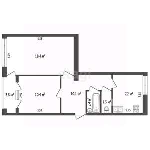 2-к квартира, вторичка, 50м2, 1/5 этаж