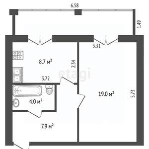 1-к квартира, вторичка, 42м2, 5/5 этаж