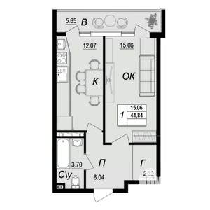 1-к квартира, вторичка, 45м2, 9/10 этаж