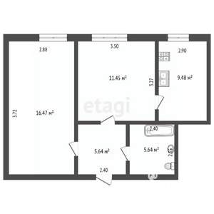 2-к квартира, вторичка, 48м2, 2/5 этаж