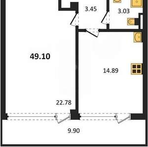 1-к квартира, вторичка, 49м2, 4/10 этаж