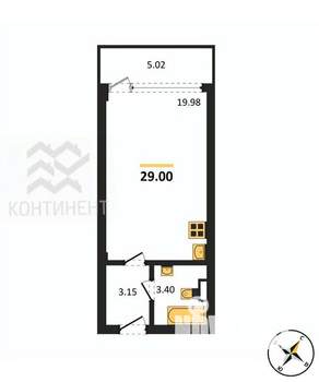 Студия квартира, вторичка, 29м2, 4/10 этаж