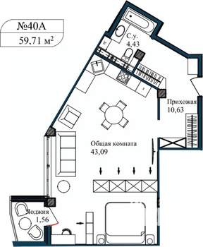 1-к квартира, сданный дом, 61м2, 4/5 этаж