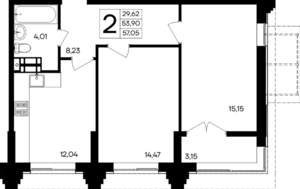 2-к квартира, вторичка, 57м2, 7/9 этаж