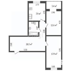2-к квартира, вторичка, 67м2, 2/3 этаж