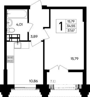 1-к квартира, вторичка, 37м2, 6/9 этаж
